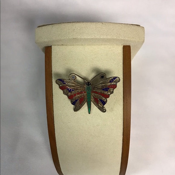 STERLING 925 TOPAZIO PORTUGAL FILIGREE ENAMEL BUTTERFLY PIN - Picture 6 of 8